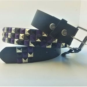 Purple, Black, Silver Studded Black Leather Belt